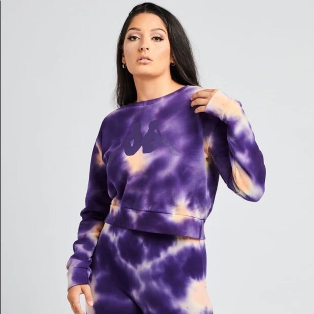 Kappa Authentic Galz Purple Tie Dye Cropped Sweatshirt Size Large